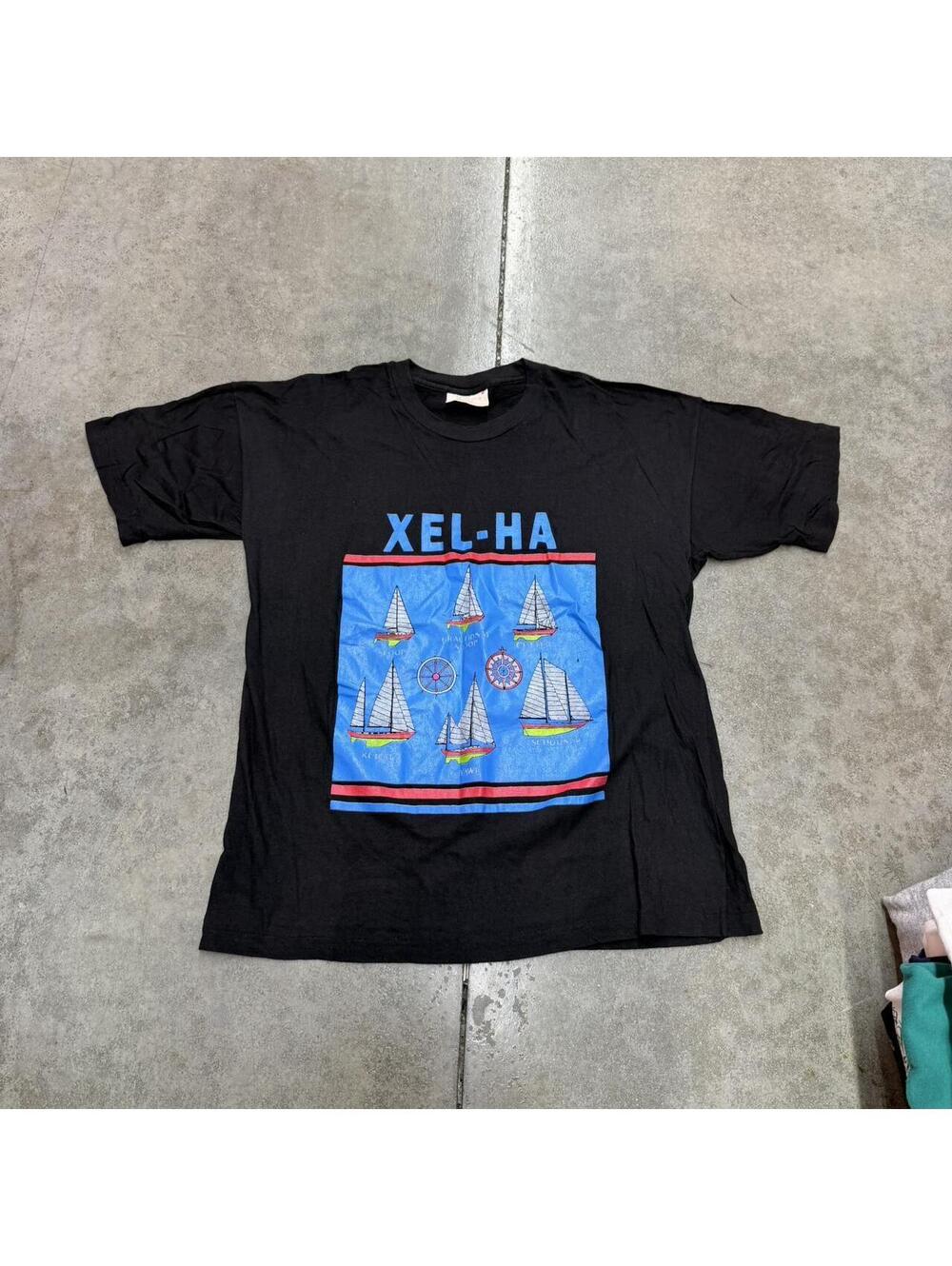 vintage xel ha sail boat destination made in usa black shirt size large